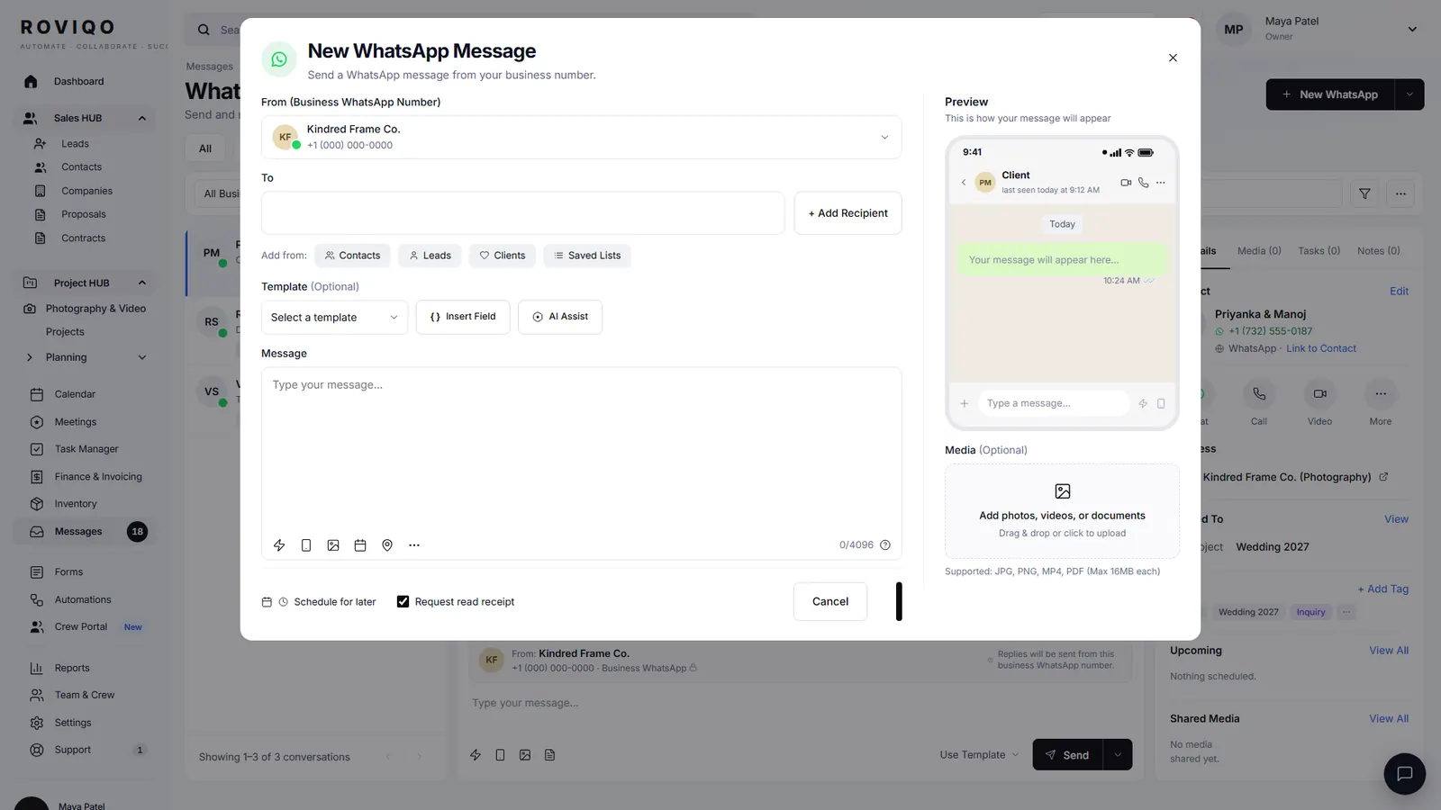 New WhatsApp message with a phone preview